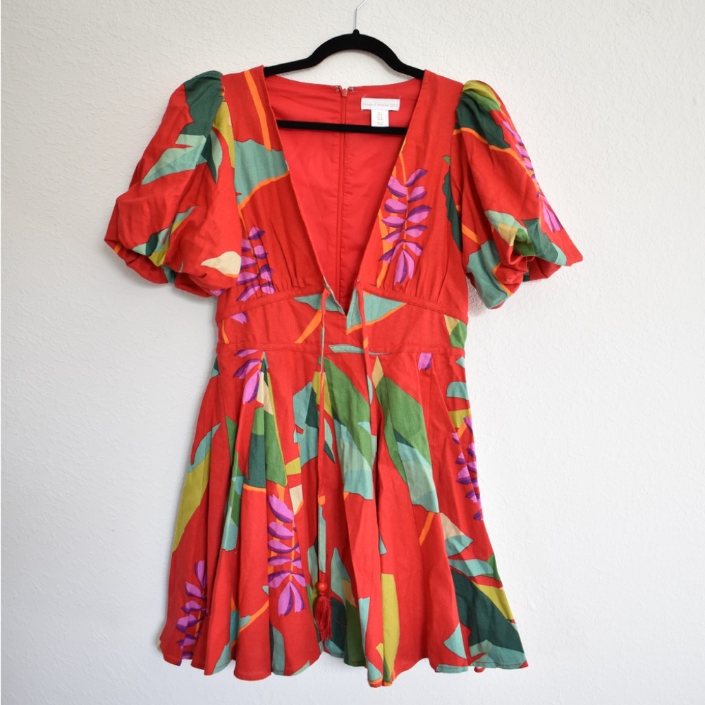 House of Harlow 1960 Red Floral Fit & Flare Puff Sleeve Mini Dress size 6